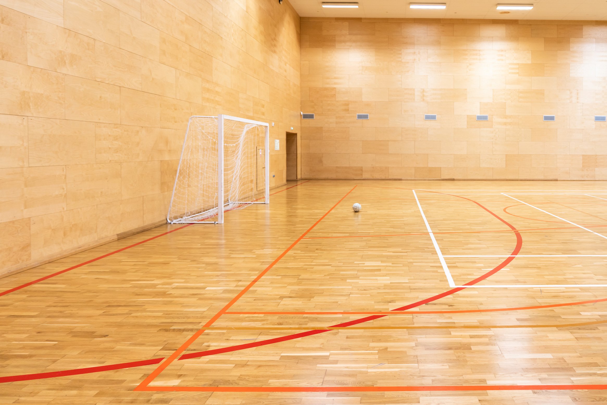 Gates for mini football. Hall for handball in modern sport court